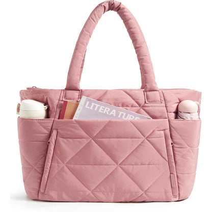 Gesteppte Laptoptasche Damen Shopper Groß Dunkelrosa