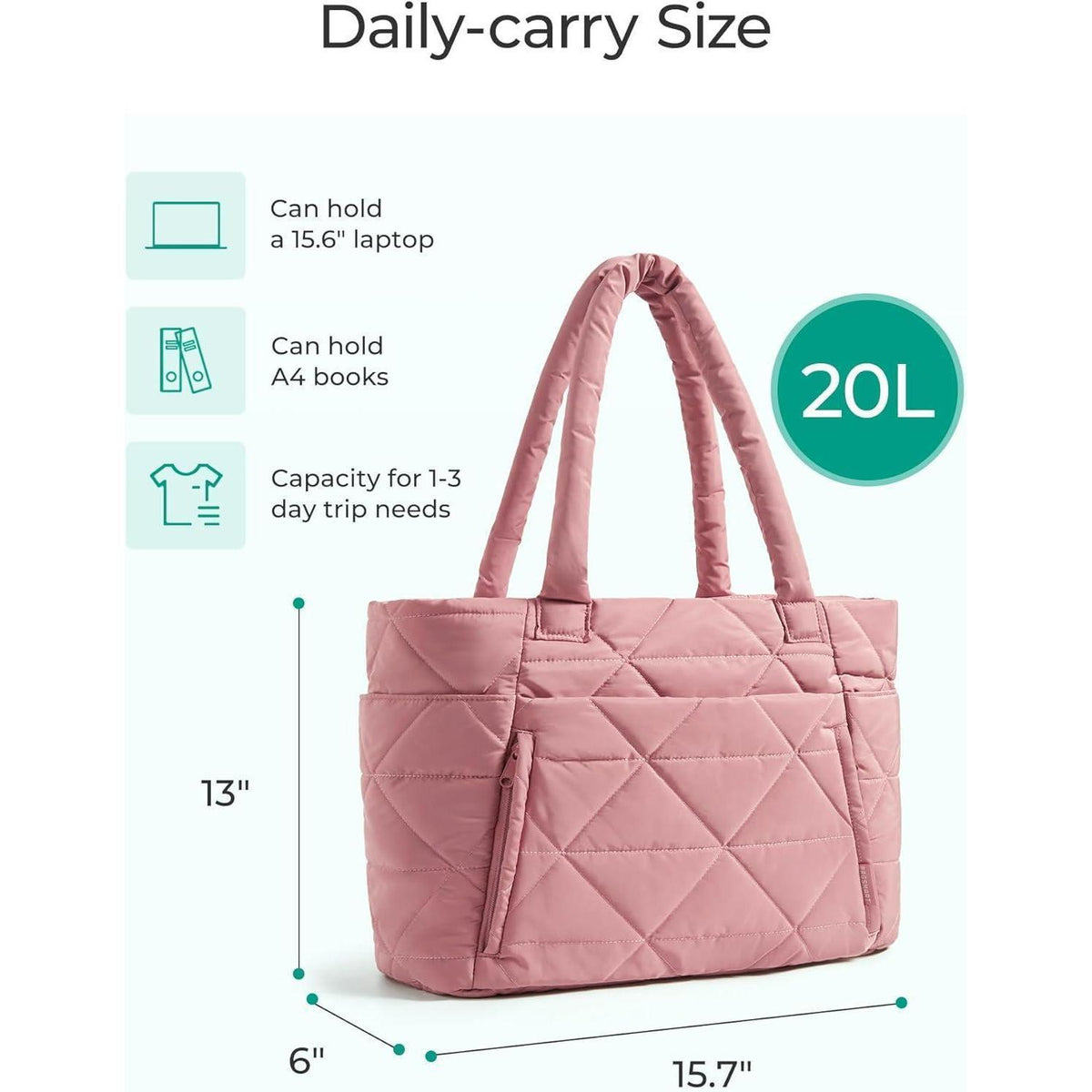 Gesteppte Laptoptasche Damen Shopper Groß Dunkelrosa