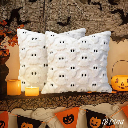 Halloween Kissenbezug 40x40 cm - 2er Set Geister Samt Deko