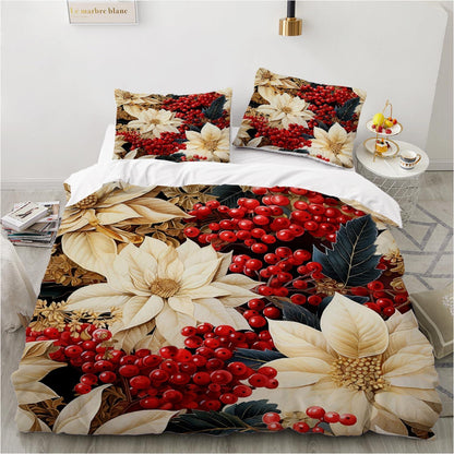 Blumen Bettwäsche Set 135x200 - Weiß Rot Floral Mikrofaser