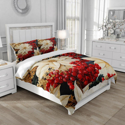 Blumen Bettwäsche Set 135x200 - Weiß Rot Floral Mikrofaser