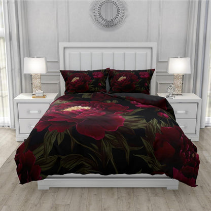 Blumen Bettwäsche Set 135x200 - Rot Lila Floral Mikrofaser