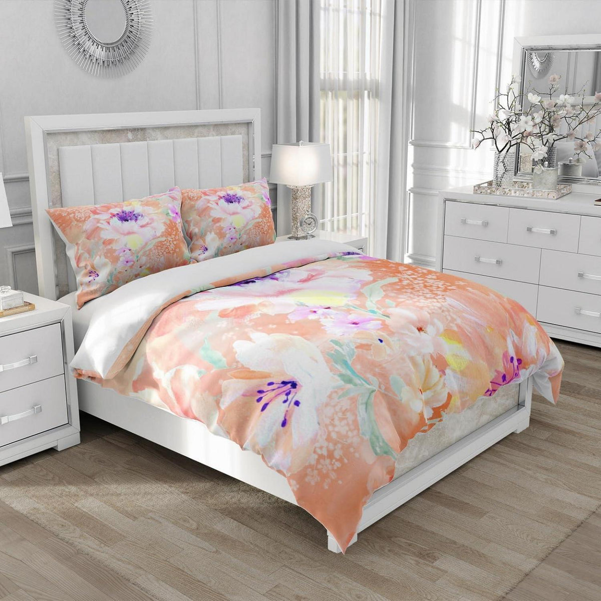 Blumen Bettwäsche Set 135x200 - Bunt Orange Floral Mikrofaser