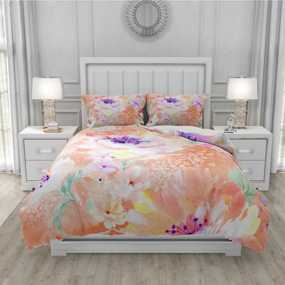 Blumen Bettwäsche Set 135x200 - Bunt Orange Floral Mikrofaser