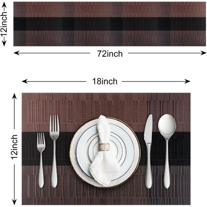 Tischläufer und Platzsets 7er Set Bambus-braun abwaschbar