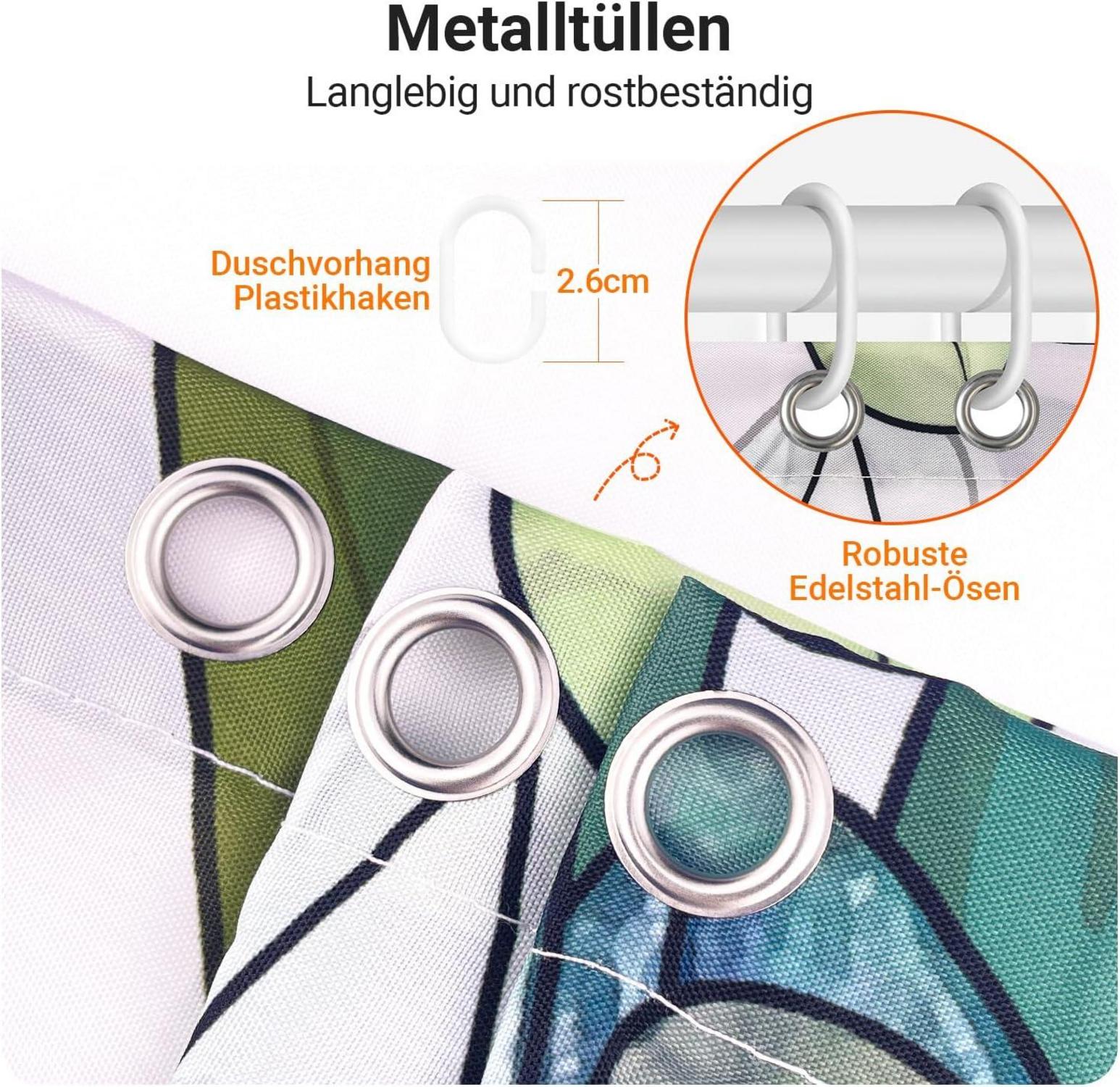 Lerores Duschvorhang 200x200cm Grün Blätter Antischimmel Textil wasserabweisend waschbar Polyester Stoff Badevorhänge Ösen 12 Duschvorhangringe