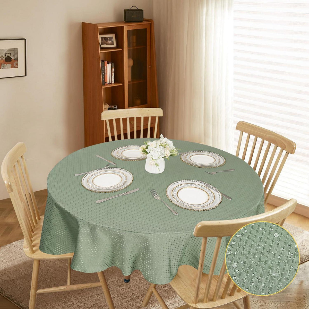 Runde Tischdecke 150 cm – Salbeigrün, Knitterfrei & Waschbar