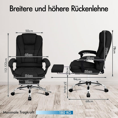 Alfordson Bürostuhl Lordosenstütze Massagefunktion Schwarz