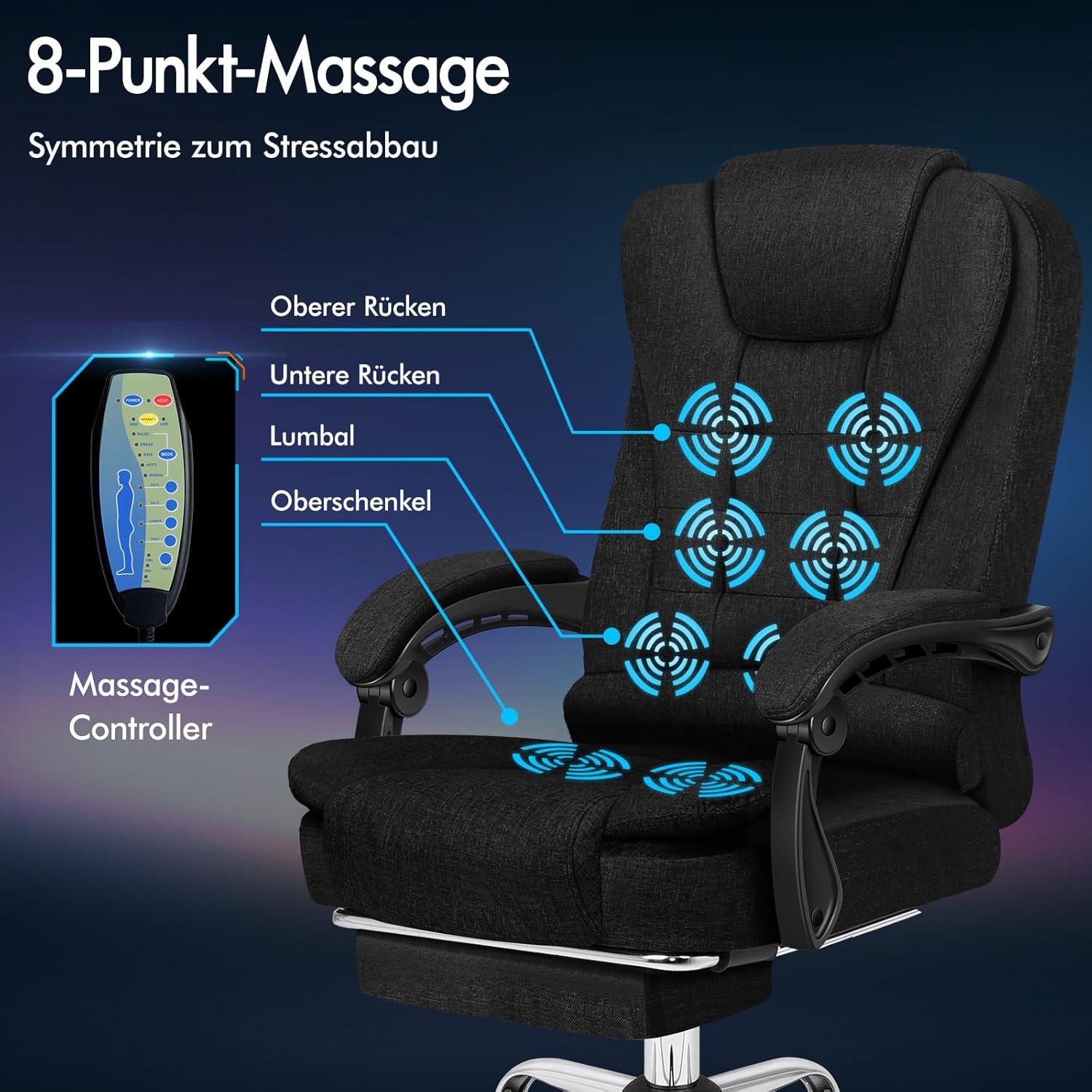 ALFORDSON Bürostuhl Lordosenstütze Armlehne Drehstuhl Massagefunktion höhenverstellbar Schwarz