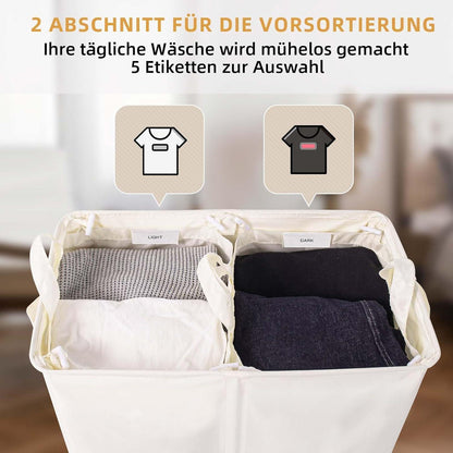 Wäschekorb mit Deckel & 2 Fächern – 135L Beige