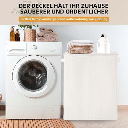 Wäschekorb mit Deckel & 2 Fächern – 135L Beige