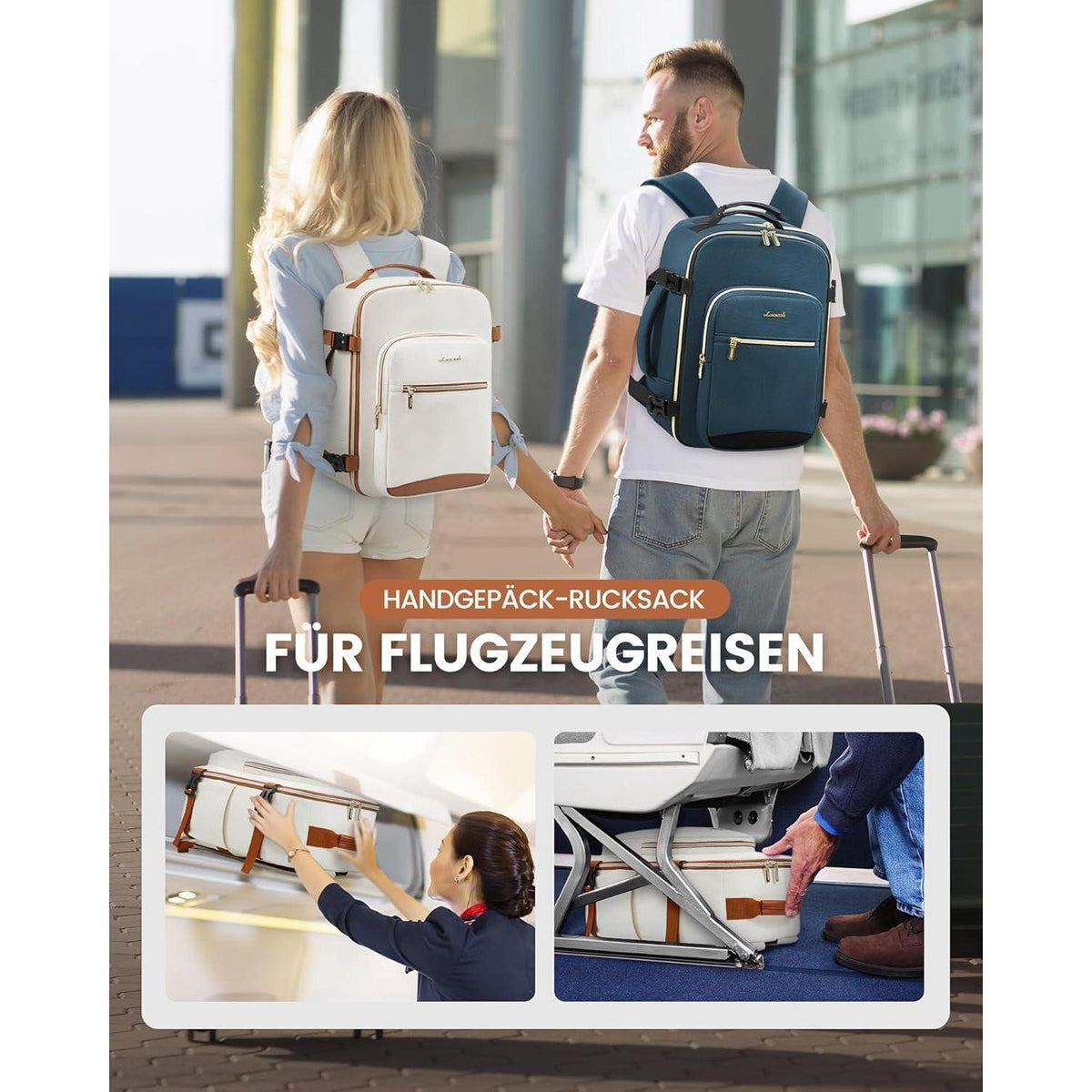 Handgepäck Rucksack 40x20x25cm, Reise Rucksack für Flugzeug, Laptopfach, Beige+braun