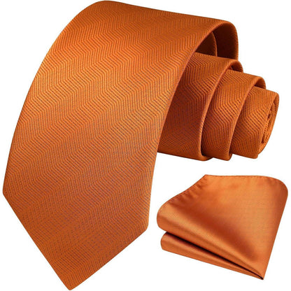 Herren Krawatte mit Einstecktuch Set, Elegant Orange