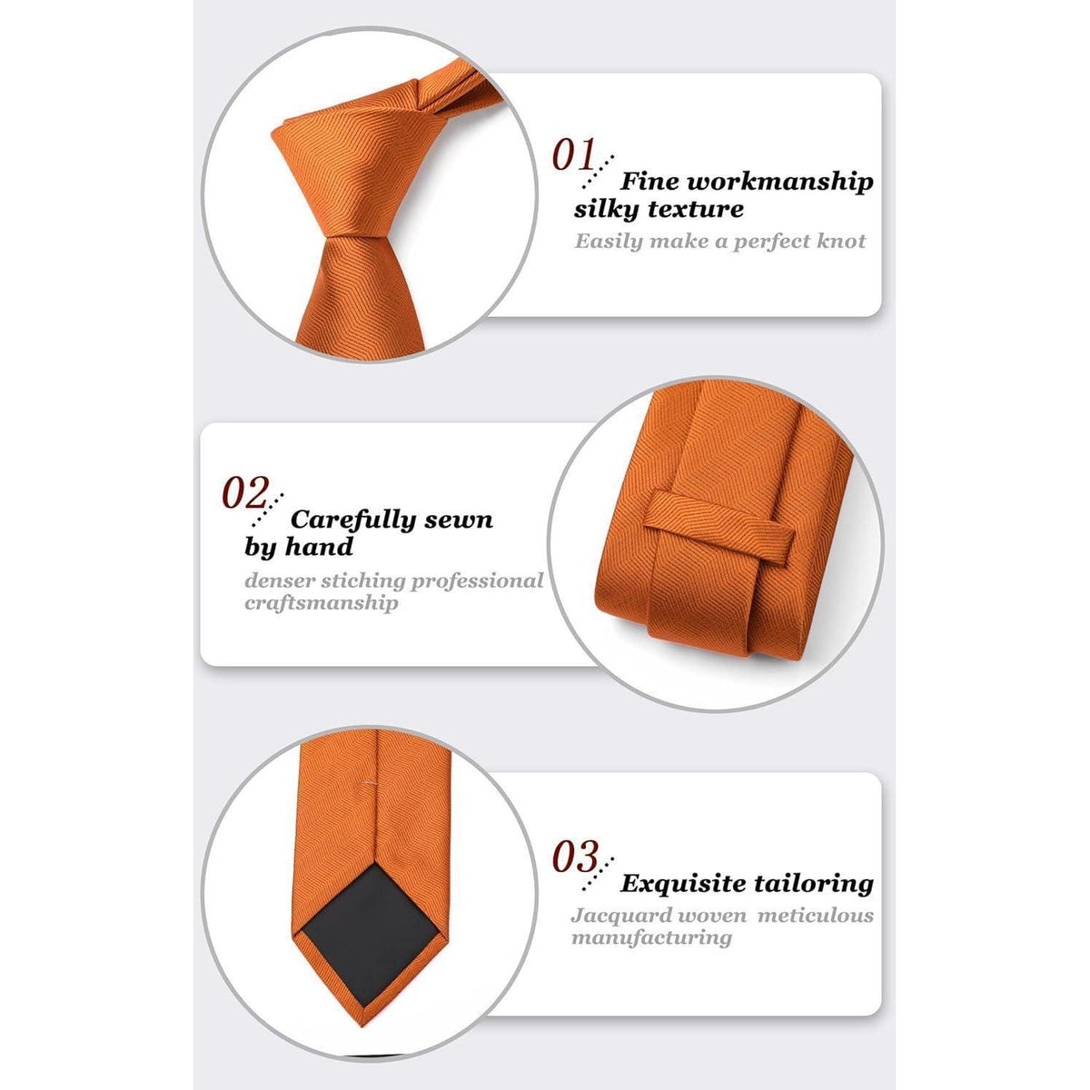 Herren Krawatte mit Einstecktuch Set, Elegant Orange