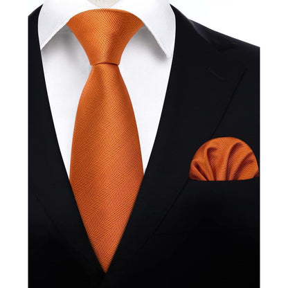 Herren Krawatte mit Einstecktuch Set, Elegant Orange