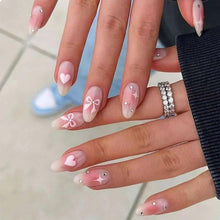 24er Pack Press on Nägel Herz Schleife Almond Rhinestone Glamour Nails