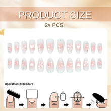 24 Stück Pink Herz Schleife Press on Nägel, Glitzer
