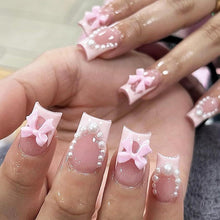 24er Set Rosa Drucknägel - Quadratisch Dick, Schön mit Perlen