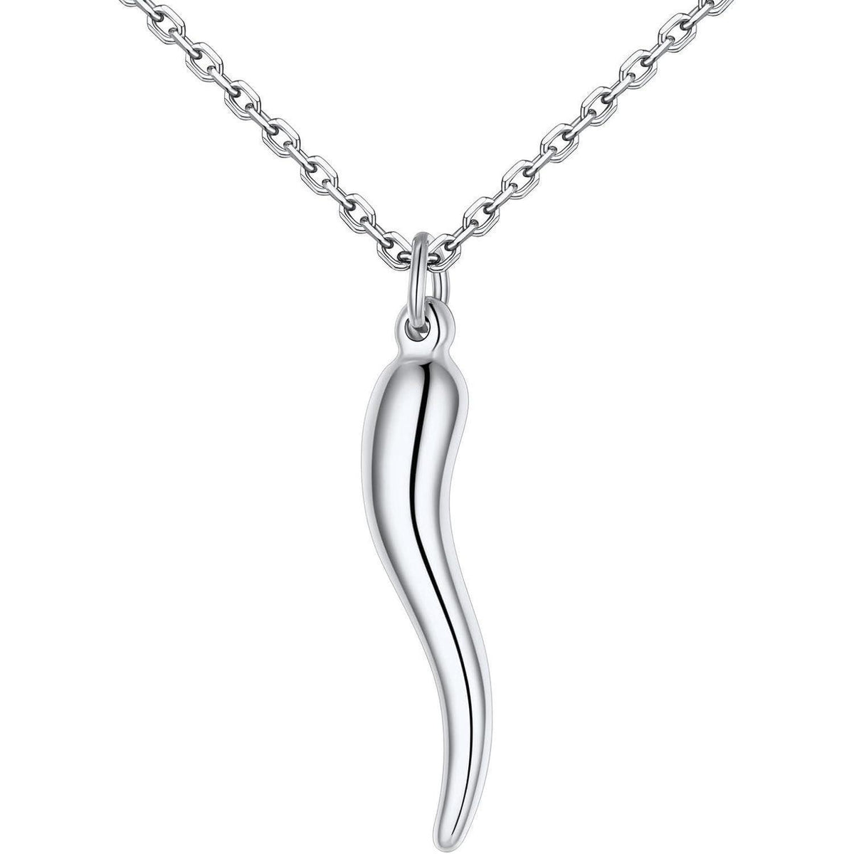 Italienisches Horn Halskette Edelstahl mit Anhänger, Glücksbringer, Klein-Silber