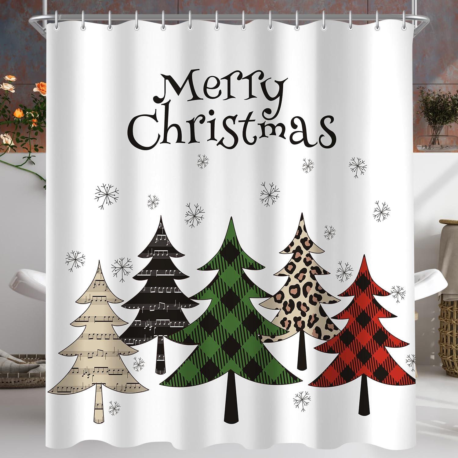 Duschvorhang Bunter Weihnachtsbaum 240x200cm mit Saum, 16 Ringe
