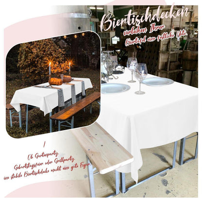 12x Weiße Biertisch Tischdecke 250x100cm – Waschbar & Pflegeleicht