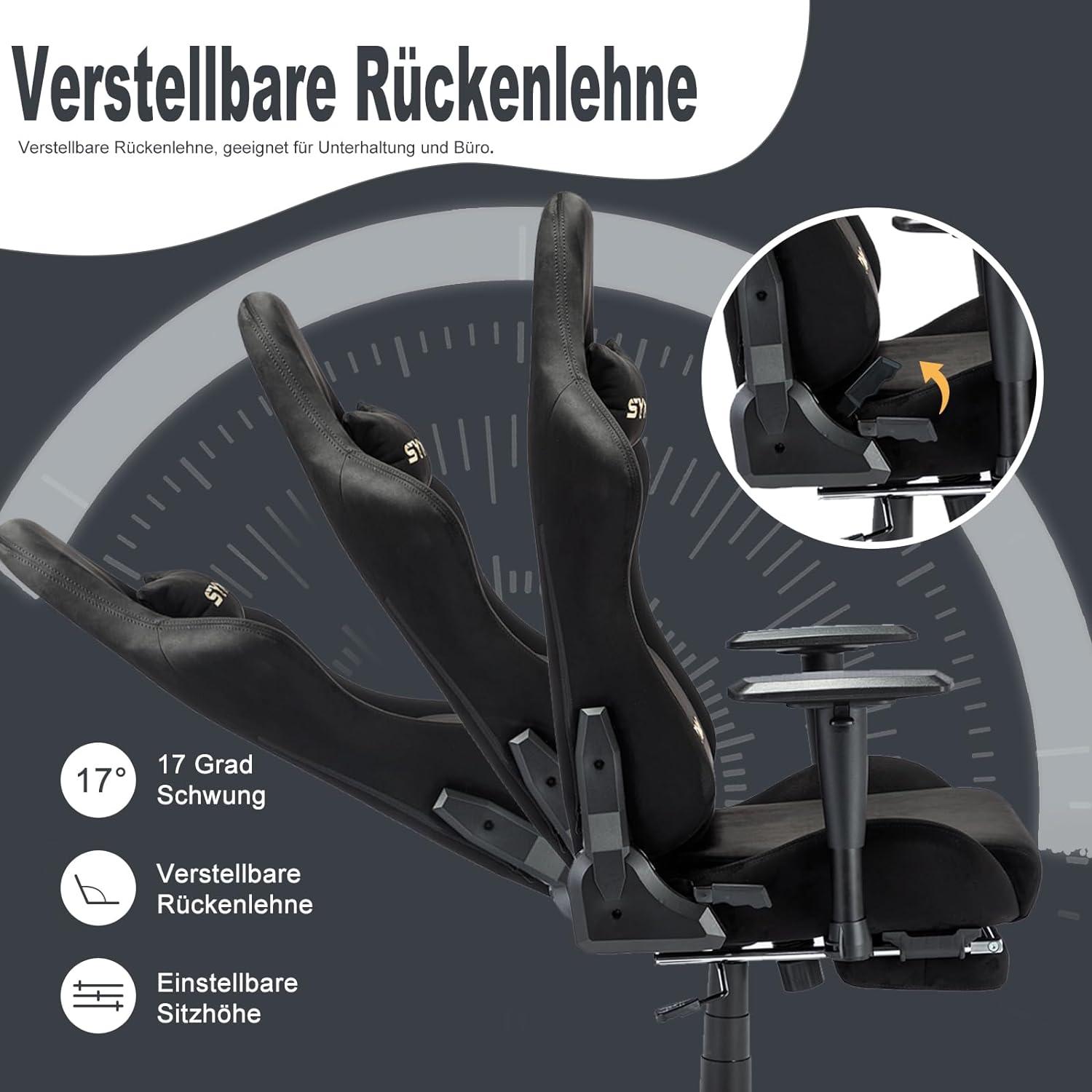 Ergonomischer Gaming-Stuhl Schwarz Stoff Verstellbar Bürostuhl