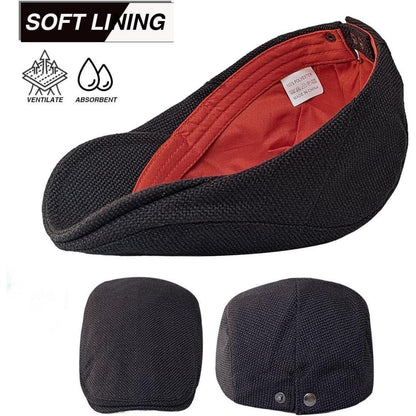 Leinen Schiebermütze Herren mit Futter – Sommer Flatcap Schwarz