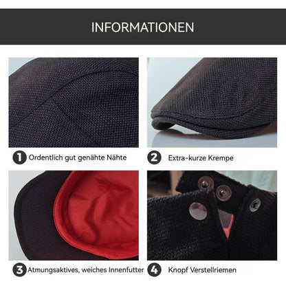 Leinen Schiebermütze Herren mit Futter – Sommer Flatcap Schwarz