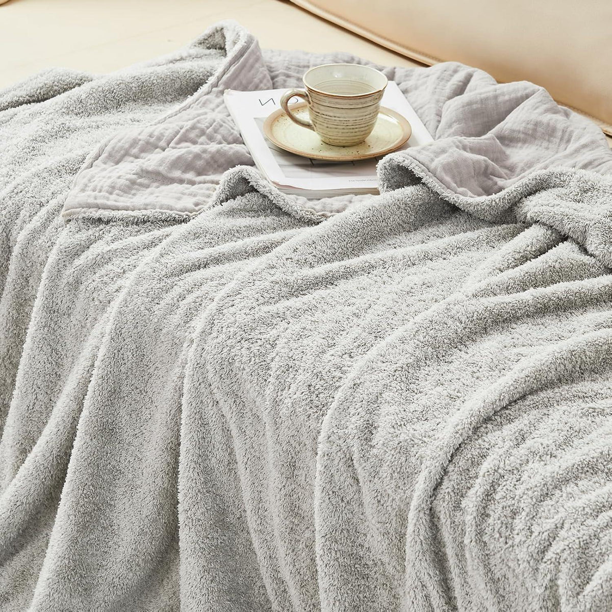 Musselin Baumwolle Fleece Decke 150x200 cm Grau