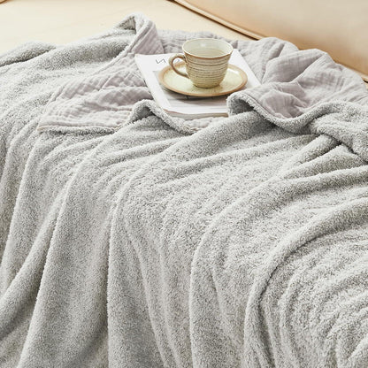 Musselin Baumwolle & Fleece Decke 200x230 cm Grau