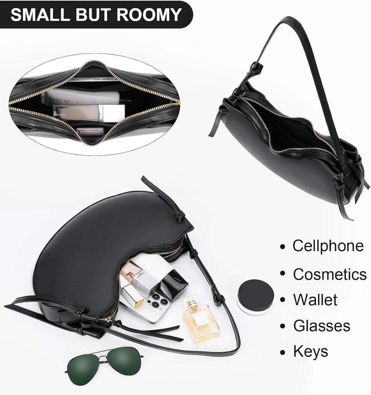 Schwarze Handtasche aus Kunstleder - Groß, Shopper, Schultertasche