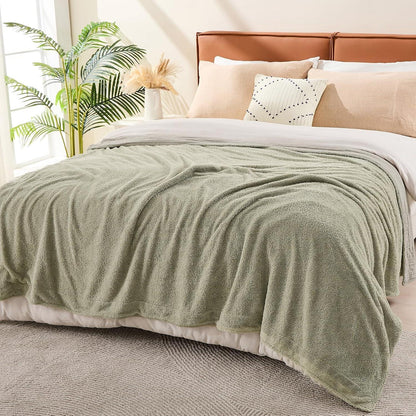 Musselin Baumwolle Fleece Decke Salbei Grün 200x230 cm