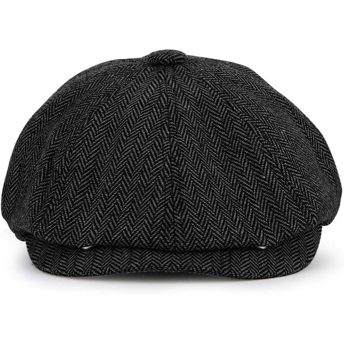 Newsboy Mütze 8-Panel Fischgräten Tweed Retro Gatsby Cap Schwarz