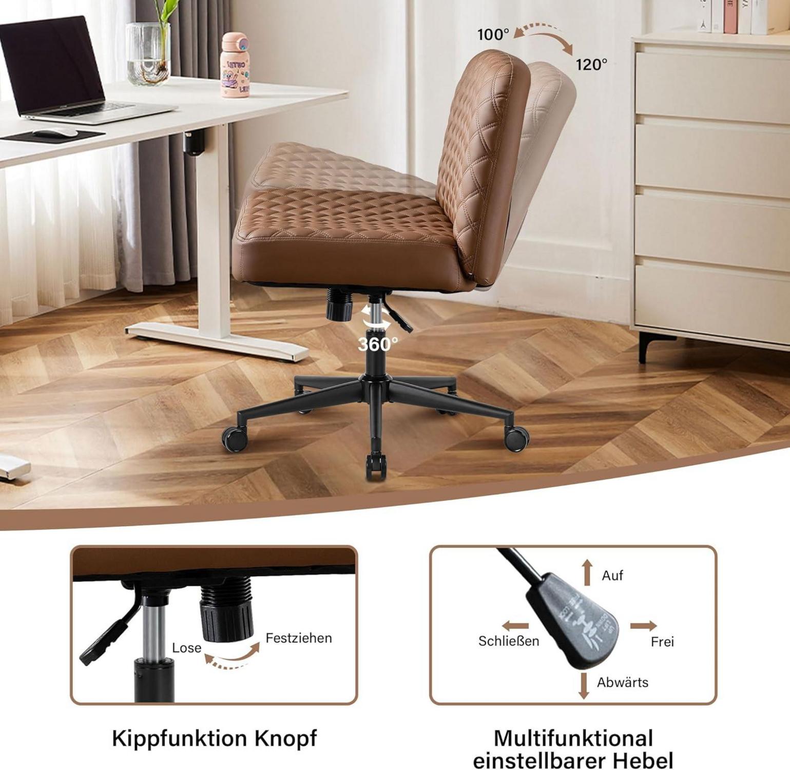 Bürostuhl ohne Armlehnen mit Rollen, ergonomisches Design, höhenverstellbar