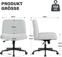 Bürostuhl ohne Armlehnen mit Rollen und breitem Kissen