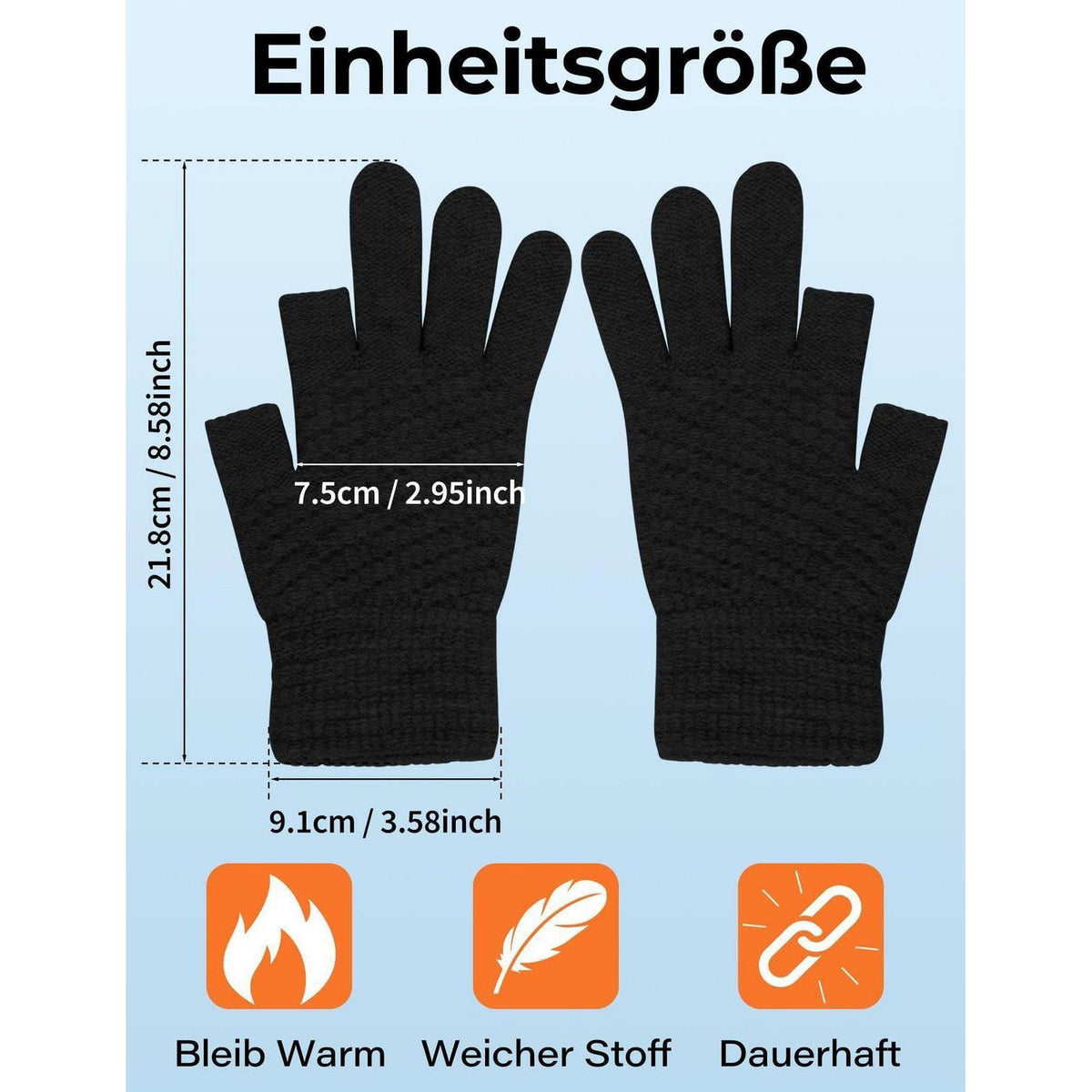 Fingerlose Handschuhe Damen Herren Warm mit Fleece Futter 2 Paar