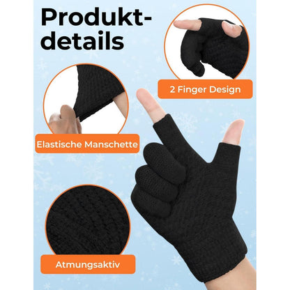 Fingerlose Handschuhe Damen Herren Warm mit Fleece Futter 2 Paar