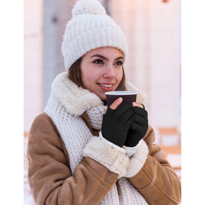 Fingerlose Handschuhe Damen Herren Warm mit Fleece Futter 2 Paar