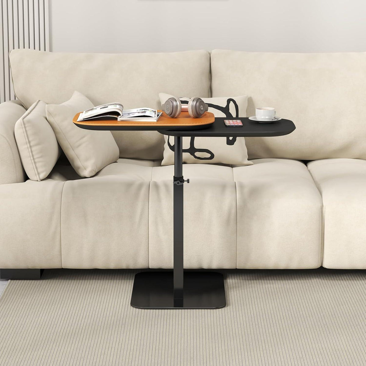 Verstellbarer C-Form Beistelltisch mit 360° Drehung & Dual Desktop