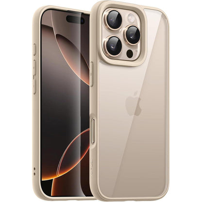 iPhone 16 Pro Hülle, transparent, stoßfest, Titan Wüstensand