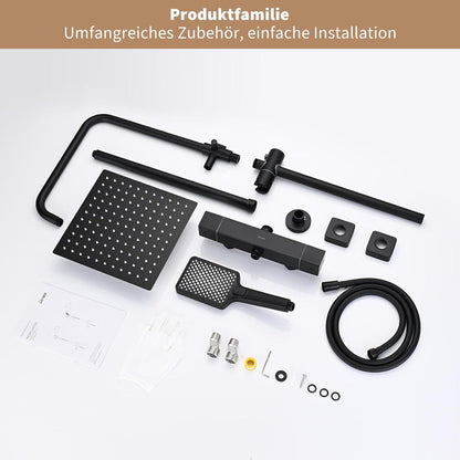 Duschsystem Square Thermostat Edelstahl Komplettset Schwarz