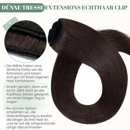 Echthaar Clip ins Haarverlängerung Dunkelbraun 60cm - 8 Stück