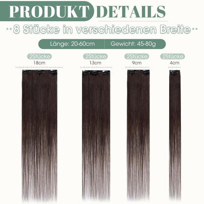 Echthaar Clip ins Haarverlängerung Dunkelbraun 50cm - 8 Stück