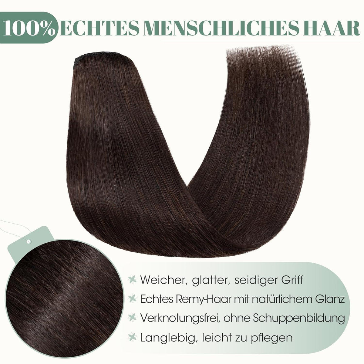 Echthaar Clip ins Haarverlängerung Dunkelbraun 50cm - 8 Stück
