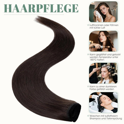 Echthaar Clip ins Haarverlängerung Dunkelbraun 50cm - 8 Stück