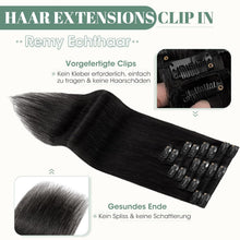 Echthaar Clip ins Haarverlängerung #1 Lackschwarz 45cm - 8 Stück