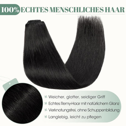 Echthaar Clip ins Haarverlängerung #1 Lackschwarz 45cm - 8 Stück