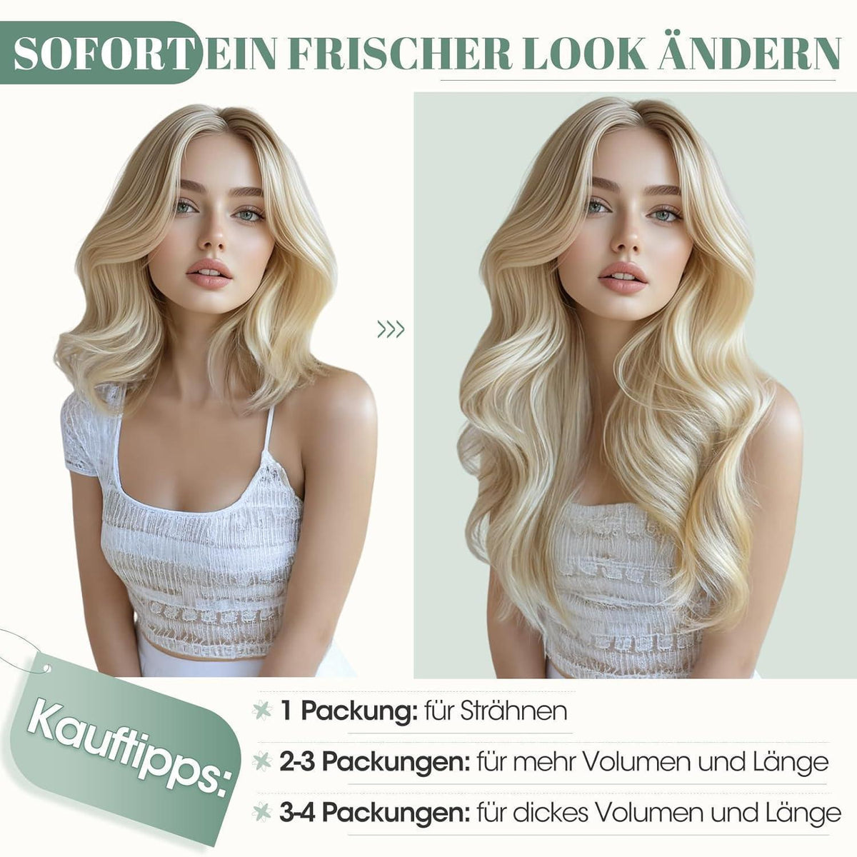Echthaar Clip ins Haarverlängerung #1 Lackschwarz 45cm - 8 Stück