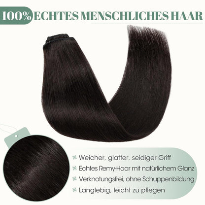 Echthaar Clip ins Haarverlängerung Schwarz 50cm - 8 Stück