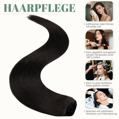 Echthaar Clip ins Haarverlängerung Schwarz 50cm - 8 Stück